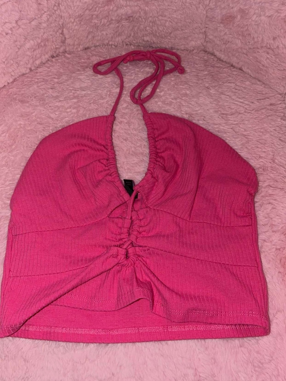 wild fable Hot Pink Ribbed Halter Ruched Crop Top